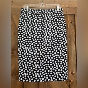J. Crew Navy and White Floral Midi Skirt Size 8 Tall